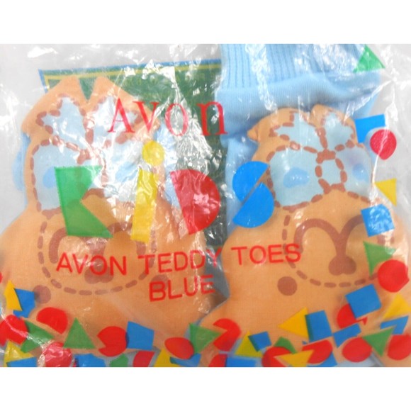 Vintage 1994 Avon Teddy Toes Baby Booties Socks Blue Rattle 0-6 Months New - Picture 2 of 3